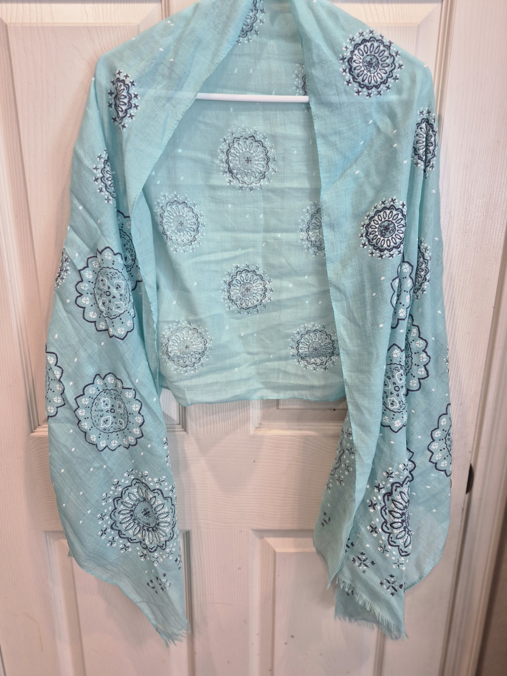 Light Blue Floral Scarf Wrap - Women Tops